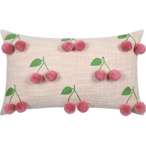 Coussin avec cerises en relief pompons Beige 30x50 cm (1/5)