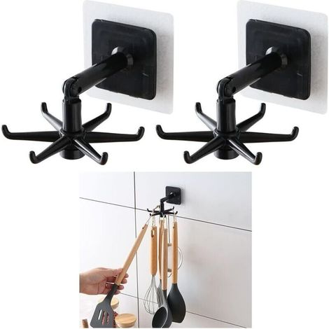 Crochet pour ustensiles de cuisine Rotation à 360 ° Pour ustensiles de cuisine avec 6 crochets 2 pièces Fixation sans perçage Rack pour cuisine Rangement suspendu (1/4)