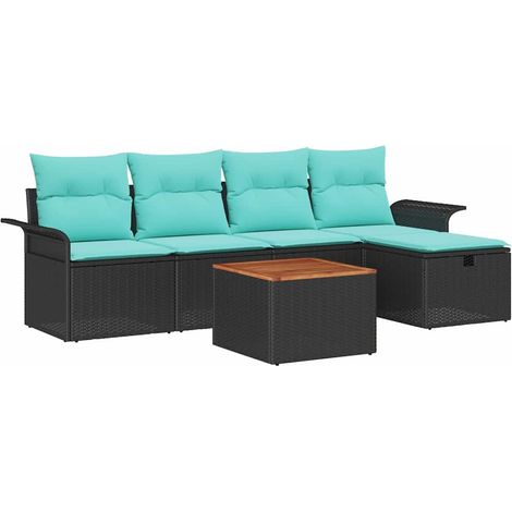 Garden Sofa Set with Cushion 6 pcs Black Poly Rattan vidaXL