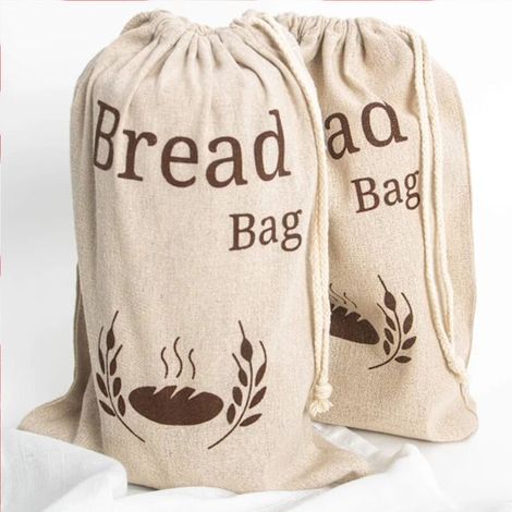 Lot de 2 sacs à pain en lin naturel Tissu biologique Sachets réutilisables pour aliments Conservation du pain Emballage écologique