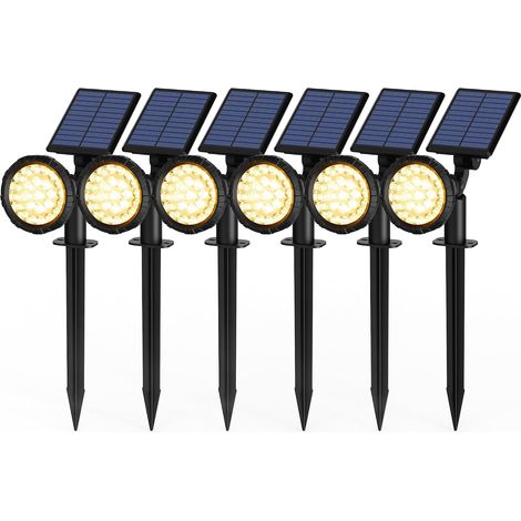 Lot de 6 Spots Solaires d'extérieur, projecteurs solaires,IP65 étanches à 25 LED lampes solaires pour chemins, extérieur Jardins, Clôtures (Blancs Chaud) (1/5)