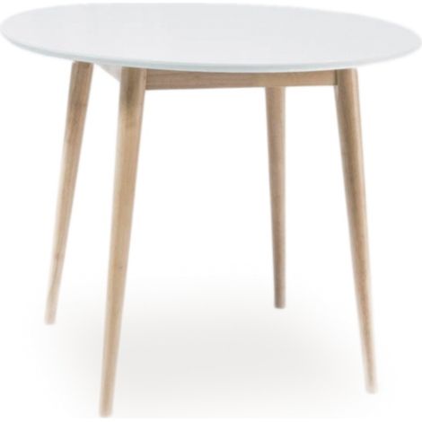 Table à manger ronde blanc & bois 90cm Tello (1/3)