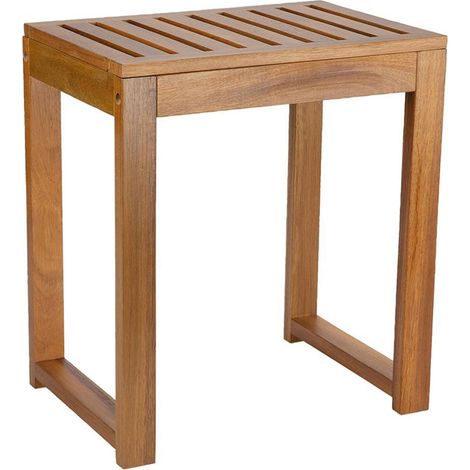 Tabouret de salle de bain en bois d'acacia finition laquée - bois naturel acacia clair (1/4)