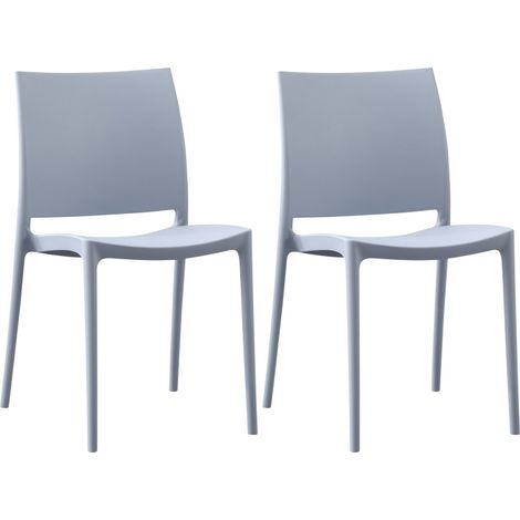 Juego de 2 sillas de diseño apilables de plástico gris claro resistente a los rayos UV para jardín terraza e interior 100007912 (1/5)