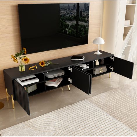 Mueble TV 190x38x48 cm negro MDF y tablero de partículas, 4 puertas y 8 estantes (1/5)
