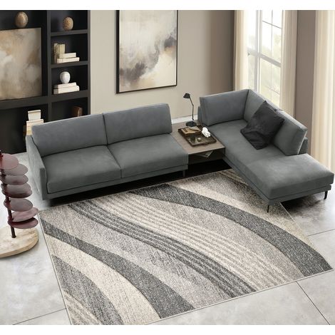 Tappeto salotto arredo casa FUNNY 87101 grigio disegno intarsiato a onde moderno cm.120x170 (1/3)