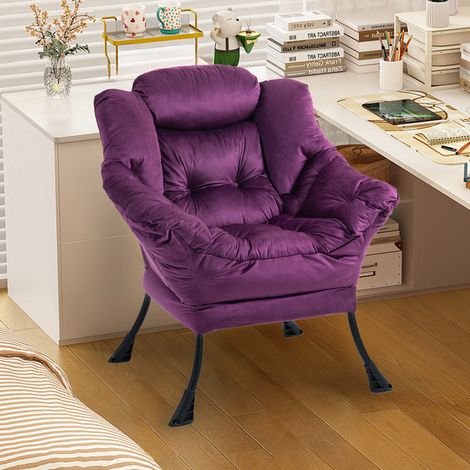 Fauteuil de détente violet en métal avec poche latérale et coussin ergonomique (1/4)