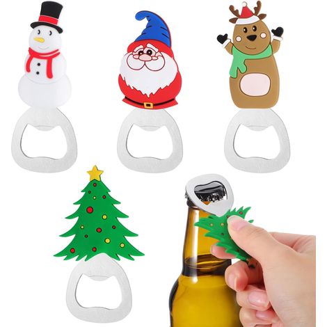 Lot de 4 Décapsuleurs de Noël Portables en Métal Design Festif Père Noël Ours Sapin Bonhomme de Neige Outil Manuel pour Ouvrir Bouteilles de Bière Accessoire Pratique et Camping (1/5)