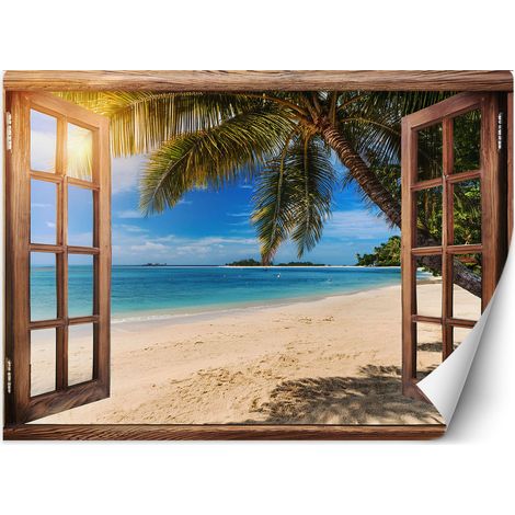 Fototapete Fensterblick Tropischer Strand 100x70 cm (1/5)