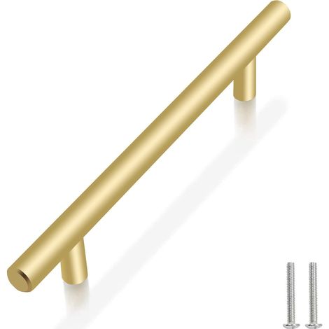 10 poignées de porte de placard en acier inoxydable doré, pour la cuisine, entraxe de 160 mm, poignée en T. (1/4)