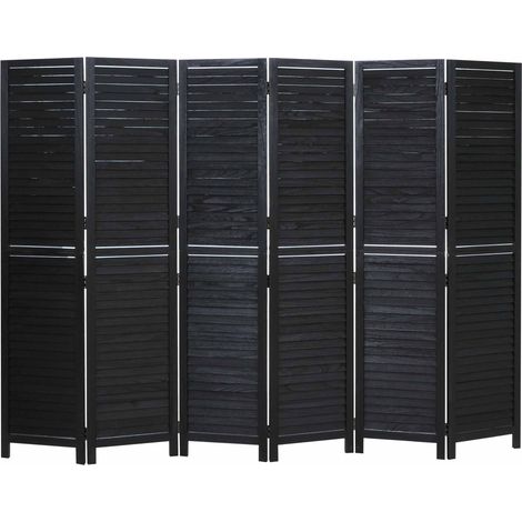Biombo HHG-532b, separador de ambientes, mampara de protección visual, madera de paulownia vintage, 180 x 242 cm, negro (1/5)