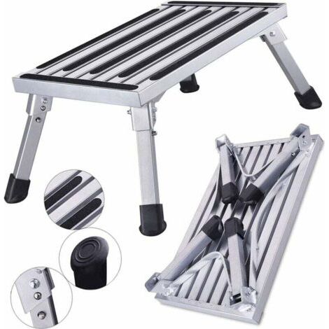 47x30x23cm Aluminium Escabeau Pliable 1 Marche Plateforme de Travail Charge Max. 150 kg pour Cuisine,Salle de Bain,Camping et Plus, Tabouret Pliable Escabeau avec Tapis antidérapant (1/4)