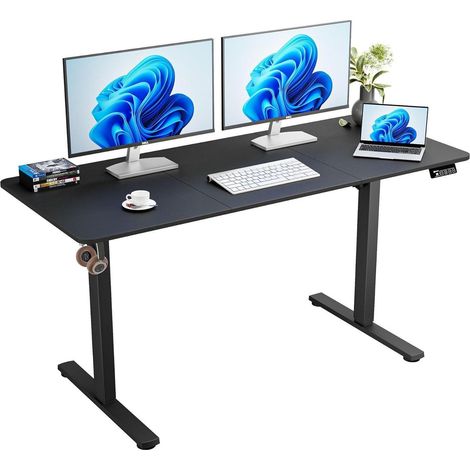 Elektrischer Schreibtisch 140x60cm höhenverstellbar, Schwarz (1/5)