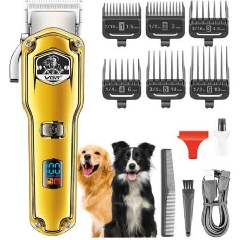 Tondeuses pour chiens IPX7 étanche Poil Long Epais professionnelles robustes à faible bruit haute puissance sans fil outils de toilettage pour animaux de compagnie (Or)