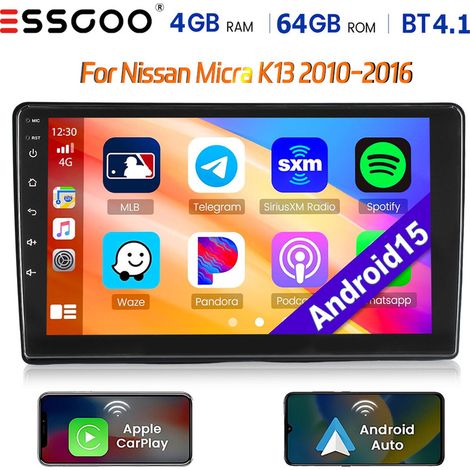 Autoradio Android 15 pour Nissan Micra K13 (2010-2016) avec CarPlay, GPS, Wi-Fi et RDS - 4+64G
