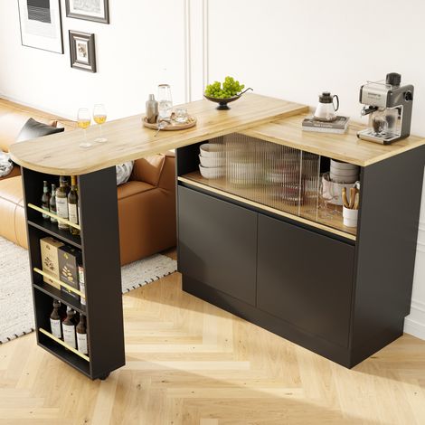 MEUBLIV mobile bar girevole 90x45x100 cm nero – contenitore multifunzione (1/5)