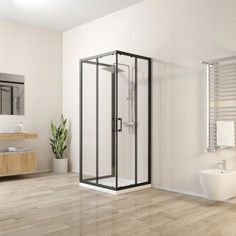 Box doccia 3 lati Danubio 80 x 80 x 80 x h 195 cm Silqua by Mobo trasparente spess. 6 mm profilo nero opaco