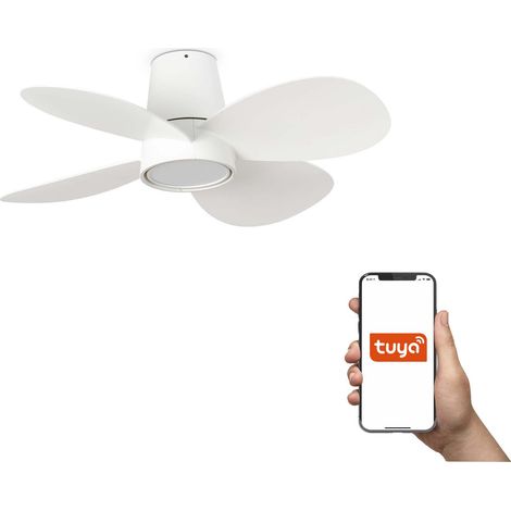 Faro Klover Petit ventilateur de plafond 4 pales blanc mat avec éclairage 2700 - 4000 - 6500 K, système intelligent Tuya (1/5)
