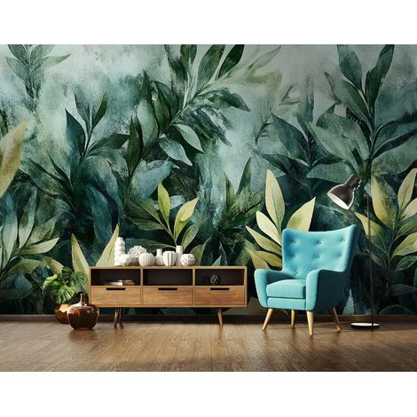 Vlies Fototapete Blätter 150x105 cm, Tapeten, für Wohn und Schlafzimmer, Vliestapete Wandtapete Tapete 3D Effekt- inkl. Kleister - Natur tropisch botanisch grün, WallArena (1/4)
