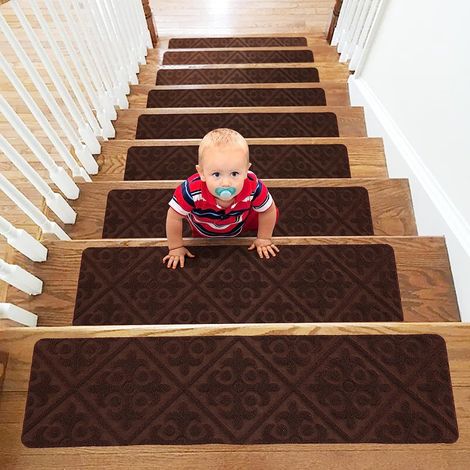 15pcs Tapis Marche Escalier 20 x 76 cm Antidérapant Sécurité avec Adhésif pour Enfants Personnes âgées Chiens-Marron (1/4)