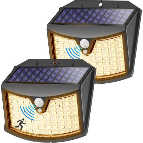 Lampe Solaire Exterieur Lot de 2 3 Modes IP65 Étanche Éclairage Extérieur Solaire pour Jardin Garage Patio Lampe Exterieur Murale (1/5)