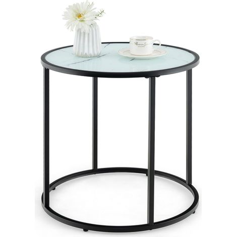 COSTWAY Glass End Table 50cm Round Side Table Modern Coffee Accent Table (1/5)