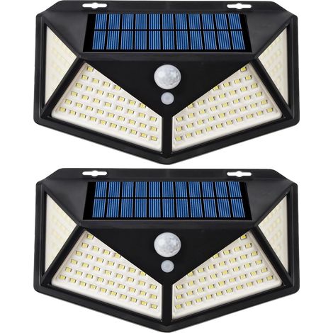 Lampe extérieure à détecteur de mouvement LED 100 (lot de 2) – Alimentée à l'énergie solaire, boîtier en ABS noir, facile à installer, étanche et durable. (1/5)