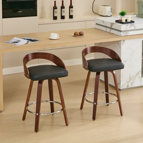 DESMIU Tabouret de bar pivotant avec dossier bas et assise rembourrée design mi-siècle en Similicuir Noir (1/5)