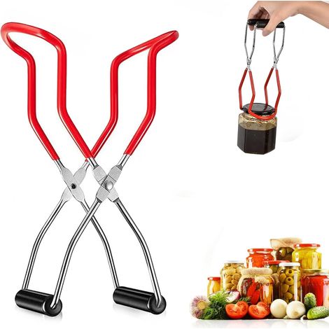 Verbrühungssichere Glaszange, Glasheber, rot, Edelstahl, rutschfeste Glashebezange mit Griff für Einmachgläser und Marmeladengläser (1/5)