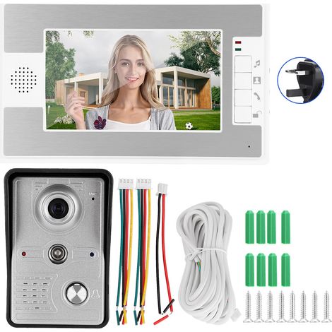 Interphone vidéo filaire 7 pouces avec écran TFT, vision nocturne et système d'accès à distance (100-240 V).-AquaForge