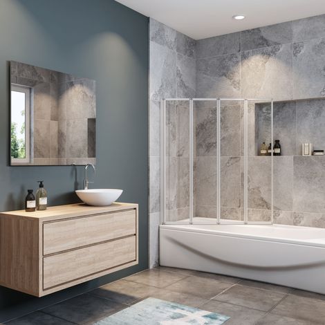 SKY Bathroom 4 Fold 900x1400mm Pivot Folding Bath Shower Screen 4mm Glass (1/5)