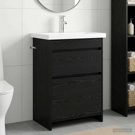 vidaXL Badezimmermöbel-Set Schwarze Eiche 61 x 40 x 84,5 cm (1/5)