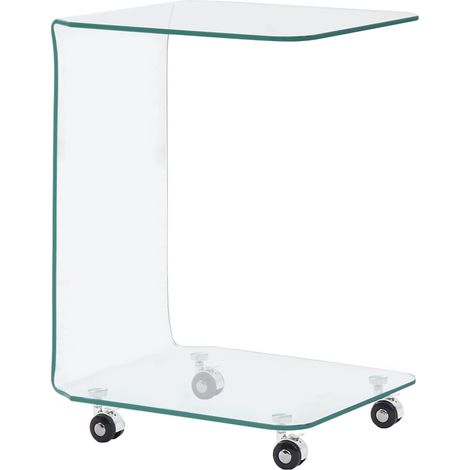 Table d'appoint sur roulettes design moderne 45 x 40 x 63 cm verre trempé DEC037060 (1/5)
