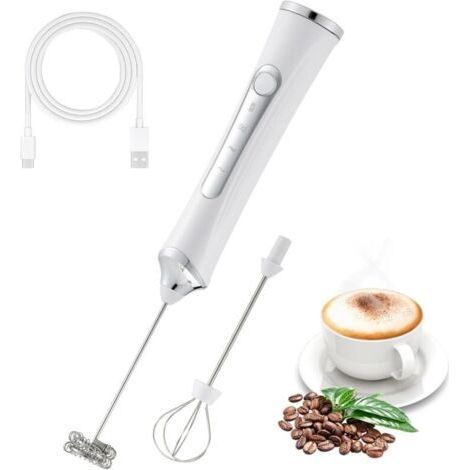 Handheld Electric Milk Frother with 2 Foam Heads, USB Rechargeable, 3 Speeds (White) (1/5)