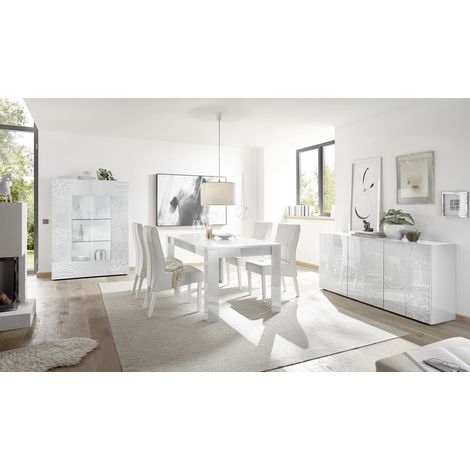 Salle à manger moderne laquée blanc brillant Orlane (1/5)
