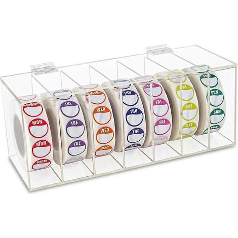 Distributeur d'étiquettes acryliques avec jour de la semaine, distributeur à 7 emplacements, distributeur mural de rouleaux d'autocollants () (1/5)