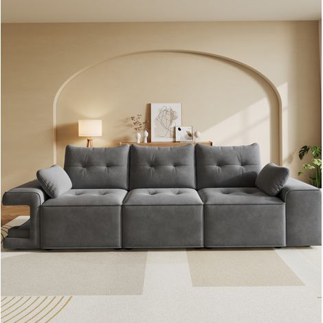 3-Sitzer-Sofa 229.5x78x84 cm grau aus Samt mit Stauraum und Haustiernischen (1/5)
