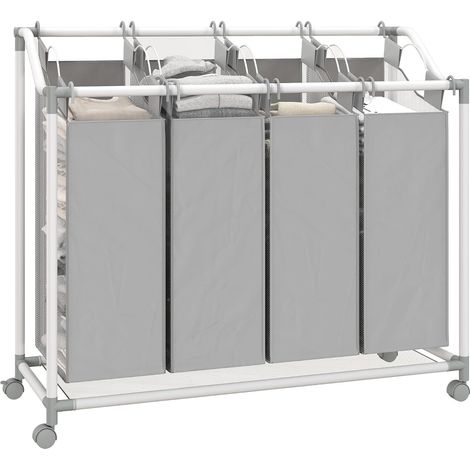 Panier à linge portable, panier de rangement à roulettes (comprenant 4 sacs en tissu détachables), 4 x 40L, convient aux buanderies, chambres et salles de bains, gris. (1/5)