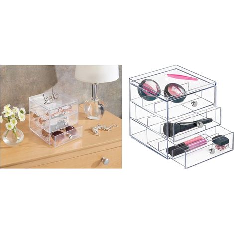 iDesign Drawers Cassettiera porta occhiali, Espositore occhiali impilabile con 3 cassetti, Portaocchiali per occhiali da vista o da sole, Plastica trasparente (1/5)