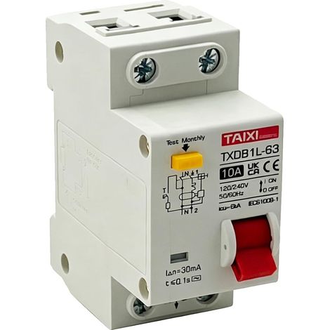 Disjoncteur de courant d'erreur 10 A 30 mA 1P N - Protection combinée de câble et protection de courant d'erreur pour rail DIN, RCBO pour sous-distribution (1/5)