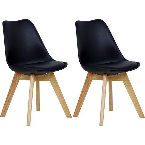 Woltu – Lot de 2 chaises de salle à manger – Pieds en bois massif – Similicuir noir – Style scandinave – Confort optimal pour longues assises (1/4)