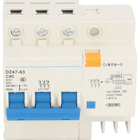 Disjoncteur miniature triphasé 40 A, pouvoir de coupure 6000 A, montage sur rail DIN pour la protection des circuits 400 V