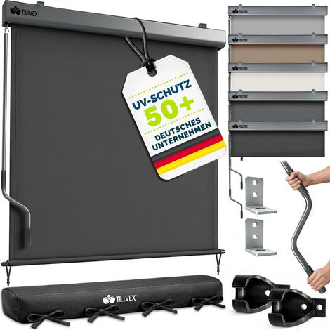 tillvex® Senkrechtmarkise 180x250 cm Beige für Außen- und Innenbereich  Außenrollo wasserfest mit Handkurbel für Balkon, Terrasse & Garten  Balkonrollo Sonnenschutz aus Aluminium  Rollo Sichtschutz