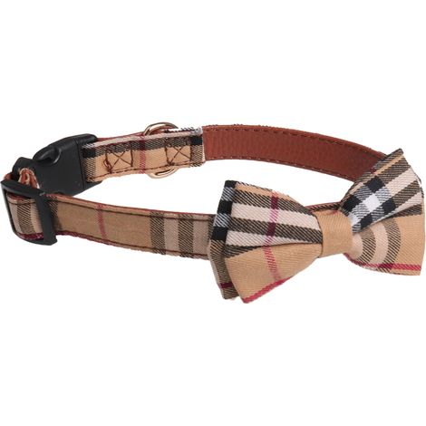 Collier Pour Chien Et Chat - Avec Nœud Papillon Détachable Réglable - Coton Avant Cuir Arrière - Boucle En Plastique Écologique - Anneaux D En Acier Inoxydable - 1 Pièce (1/5)