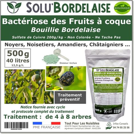Bouillie Bordelaise Non Colorée spécial Bactériose des Fruits à coque, SOLU'BORDELAISE - Sachet de 500g (1/5)