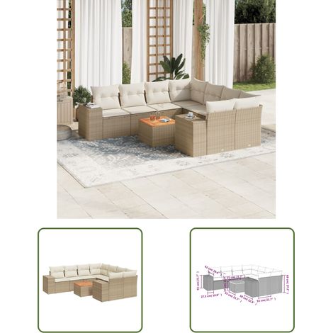 The Living Store 9-tlg. Garten-Sofagarnitur mit Kissen Beige Poly Rattan - Gartenmöbel Set - Esszimmergarnitur - Outdoor Möbel - Lounge Garnitur - Rattan Gartenmöbel (1/3)