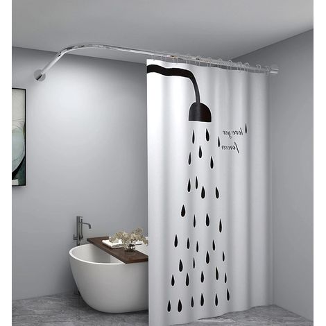 Tringle à rideau de douche d'angle en acier inoxydable 304 en forme de L, sans perçage pour baignoire 152,4 x 76,2 cm, couleur argentée, (1/5)