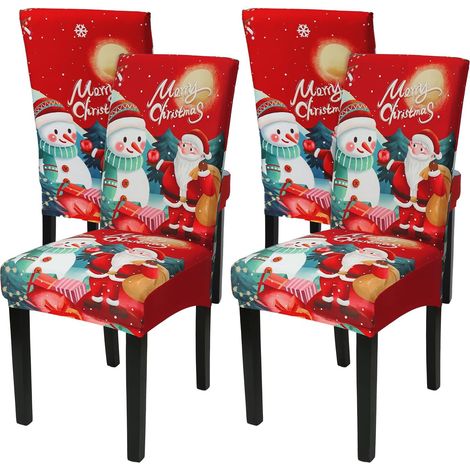 Lot de 4 housses de chaise de Noël extensibles pour salle à manger, housses de protection pour chaises de cuisine, Père Noël, bonhomme de neige (1/5)