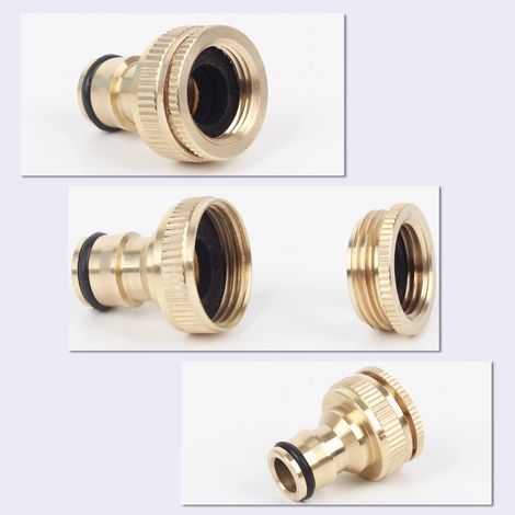 2-Pack Garden Hose Faucet Connectors - 3/4 Inch and 1/2 Inch 2-in-1 Brass Female Faucet Connectors for Hose, Threaded Faucet Adapter (1/5)