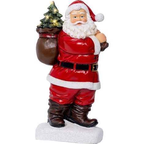 Lumineo Batterie Micro-LED Weihnachtsmann mit Tannenbaum im Sack 8 Lichter 31,5 cm - warmweiß